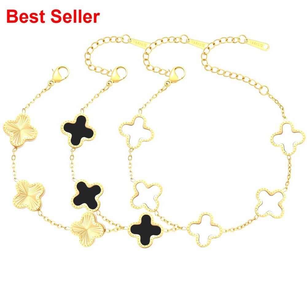 18K Gold Plated Clover Bracelet Set with Adjustable Chain